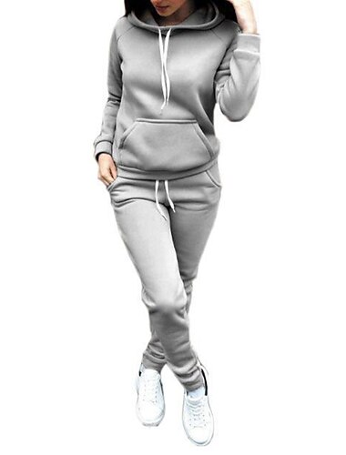  Dames Trui met capuchon Trainingspak Broeken Sets Joggingbroeken Broeken Lange mouw Capuchon Effen Kleur Trekkoord Warm Sport Casual Buiten Zwart Blozend Roze Wijn Herfst winter Normale pasvorm