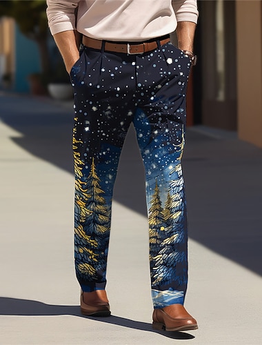  Juletre Forretning Fritid Herre 3D-utskrift Dressbukser Bukser utendørs Dagligdagstøy Gateklær Jul Polyester Svart Navyblå Brun S M L Middels midje Elastisitet Bukser