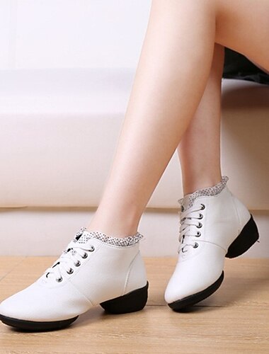  Dames Latin schoenen Dansschoenen Oefenen Square Dance Grote maten Modieus Kant Platte hak Ronde Teen Veters Zwart Wit Rood