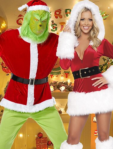  Mikulás Mrs.Claus Mikulás ruhák Szerepjáték jelmezek Megfelelő család és párok Férfi Női Karácsony Cosplay jelmez Családhoz illő ruhák Felnőttek Karácsony Álarcos mulatság szenteste Karácsony Parti