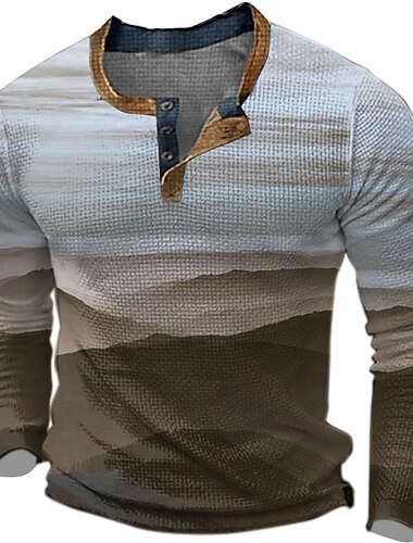  the Mountains mens graphic camicia color block fashion designer casual 3d print henley waffle tee sports outdoor holiday festival blu viola marrone lungo