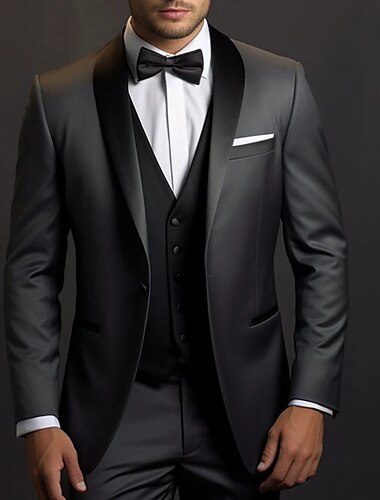  costume de bal pentru bărbați negre smoking pentru petrecere de nuntă guler șal 3 piese culoare uni plus mărime croit cu un singur piept cu un singur buton 2024