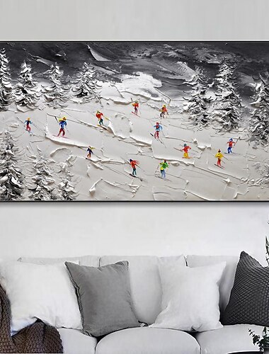  originale bianco neve sci dipinto su tela dipinto a mano arte di montagna trama arte da parete regalo personalizzato arte da parete su tela orizzontale senza cornice