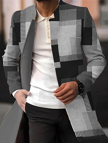  Herr Pläd / Rutig Grafiska tryck Geometri Vinterkappa Rock Kappa Håller värmen Andningsfunktion Bekväm Mode Streetwear Affär Arbete Klä till Jobbet Utekväll Ficka Mönster Höst vinter Nedvikt Långärmad