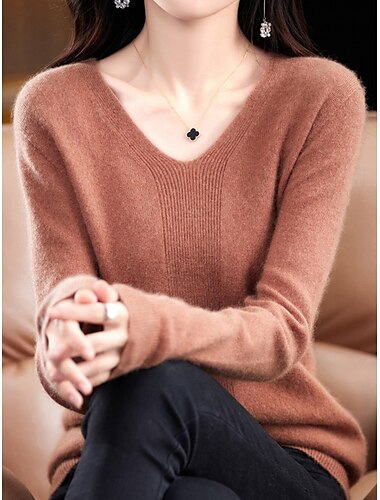  Per donna Pullover Maglione Di tendenza Informale Morbido Tinta unica A coste A V Lavorato a maglia Manica lunga Top regolari Maglia Esterno Giornaliero Per uscire Verde foresta Rosso ciliegia