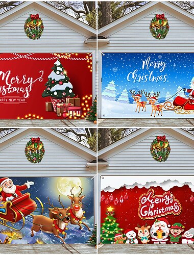  クリスマスガレージドアバナー、屋内屋外クリスマス休暇、幸せな背景、装飾カバー、クリスマス新年あけましておめでとうございますバナー、大型ドアカバー、クリスマス装飾