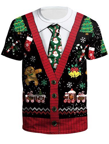  Navidad T-Shirt Dibujos Manga Estampado Gráfico Camiseta Para Pareja Hombre Mujer Adulto Impresión 3D Fiesta Festival