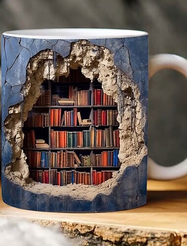  3D-Bücherregal-Tassensublimation, 3D-Buchbecherverpackung, 11-Unzen- und 15-Unzen-Tassendesign, 3D-Tassenverpackung, 11-Unzen-Tasse png, 15-Unzen-Tasse png Buchliebhaber-Tasse Kaffeetasse