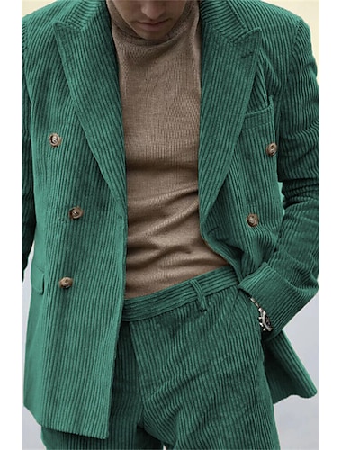  Trajes de boda de hombre de pana azul claro negro casual en color sólido de ajuste a medida de 2 piezas de 6 botones
