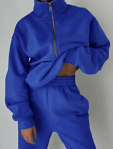  Damen Fleece-Sweatsuit Jogginganzug Half-Zip Strasse Langarm warm halten Atmungsaktiv Weich Laufen Für den täglichen Einsatz Sportbekleidung Sportkleidung Rosa Leicht Grün Blau  2 Stück Casual