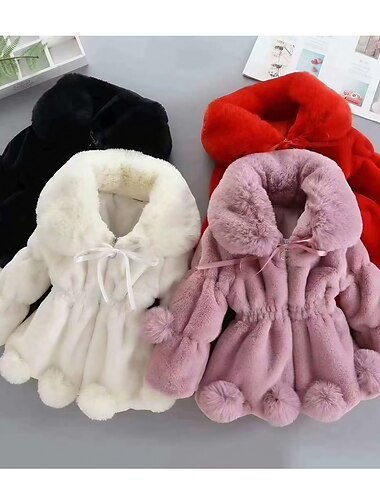  kinderkleidung Mädchen Faux-Pelz-Mantel Feste Farbe Aktiv mit Schnürung Schulanfang Mantel Oberbekleidung 2-8 Jahre Winter Schwarz Weiß Rote