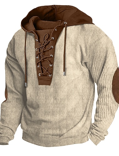  Herren Kapuzensweatshirt Armeegrün Marineblau Braun Khaki Mit Kapuze Farbblock Schnürung Patchwork Gerippt Sport & Outdoor Täglich Ferien Cordstoff Streetwear Cool Lässig Frühling & Herbst Bekleidung