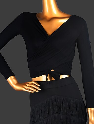  Dans Latin Dans de Societate Vârf Cordon Elastic Culoare Pură Despicare Pentru femei Performanță Antrenament Manșon Lung Capital