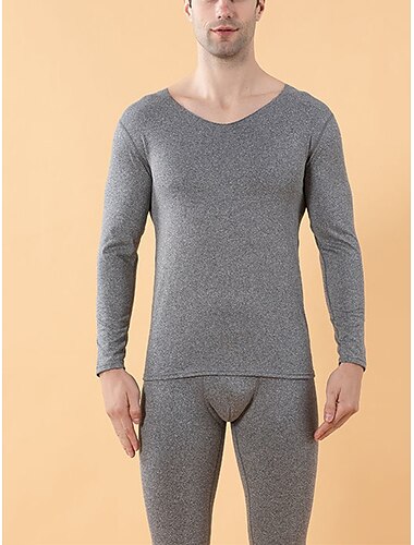  Herren Thermounterwäsche Schlafanzüge Thermounterwäsche Set 2 Stück Glatt Warm Modisch Brautkleider schlicht Heim Täglich Bett Polyester Komfort Warm Weich V Ausschnitt Langarm T Shirt Hose Herbst