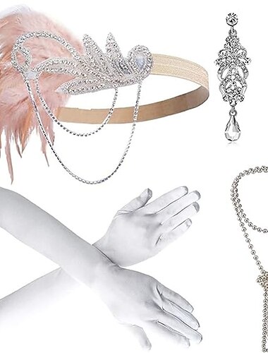  1920'erne Den store Gatsby Dragter Den store Gatsby Bryllupsgæst Halloween Halloween Bryllupsfest Polterabend Voksen Handsker Øreringe Halskæder Alle årstider