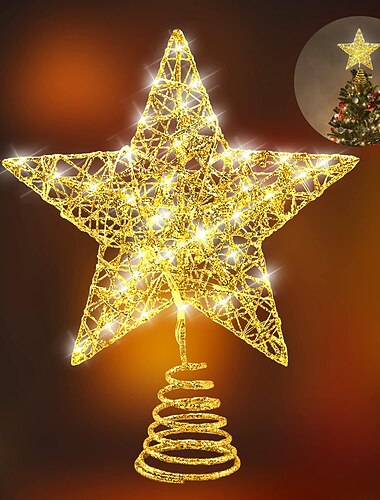  pentagramma in ferro battuto per la decorazione dell'albero di natale filo di cotone cima dell'albero in polvere led decorazione dell'albero di natale che emette luce stella superiore dell'albero