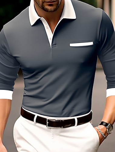  Homens Polos de botões Camiseta Polo Casual Esportes Lapela Manga Longa Moda Básico Bloco de cor Botão Primavera & Outono Normal clarete Branco Azul Cinzento Escuro Polos de botões