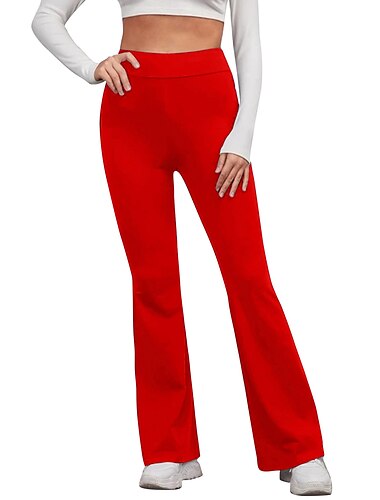  Dam flare leggings Mode Streetwear Enkel Fullängd Hög midja Ensfärgat Högt snitt Komfort Andningsfunktion Bekväm Microelastisk Utomhus Semester Yoga benvitt Svart Gul Rubinrött Höst Vinter Normal