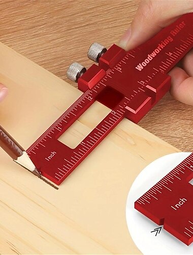  upgrade uw houtbewerking met deze precisie-zakliniaal: aluminium schuifliniaal met inch- en metrische afmetingen, t-type inkerving en vierkante lay-outtool