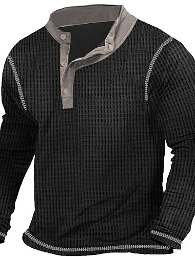  Ανδρικά Μπλουζάκι Πουκάμισο Waffle Henley Πουκάμισο Henley Μπλουζάκι μπλουζάκι Μακρυμάνικο πουκάμισο Κουρελού Χένλι Δρόμος Διακοπές Μακρυμάνικο Κουρελού Ρούχα Μοντέρνα Υψηλής Ποιότητας Βασικό