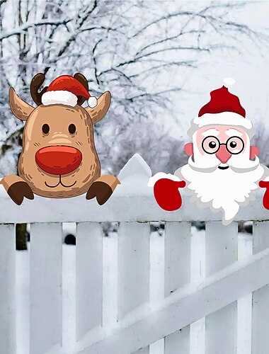  1 pezzo di decorazione del cortile del giardino di Natale Babbo Natale recinto di alci che fa capolino decorazione decorazioni natalizie all'aperto