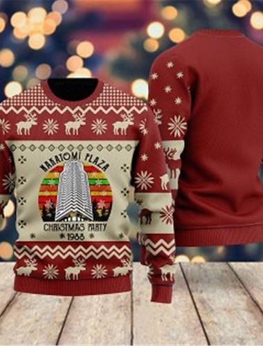  ruma joulupusero miesten villapaita neulepusero lumihiutale retro vintage print neulepusero neuleet uudenvuodenaattona pusero ulkona päivittäin loma pitkähihaiset neulepuserot viini syksy talvi