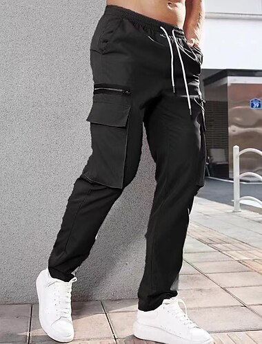  Herren Cargohose Cargohosen Cargohose Tasche Kordelzug Elastische Taille Glatt Komfort Atmungsaktiv Outdoor Täglich Ausgehen Modisch Brautkleider schlicht Cachi scuro Schwarz