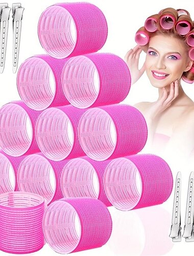  24 pièces bigoudis jumbo rouleaux avec clips rouleau à cheveux auto-agrippant pour cheveux longs moyens courts épais cheveux fins frange volume coiffure bricolage rouleau à cheveux