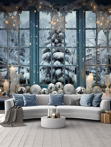  Schnee Fensterbehang Wandteppich Winter weiß Wandkunst großer Wandteppich Wandbild Dekor Fotografie Hintergrund Decke Vorhang Haus Schlafzimmer Wohnzimmer Dekoration