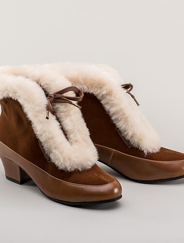  Rote Stiefeletten mit Fellfutter und Blockabsatz im Retro-Stil für Damen – perfekt für den Winterurlaub und Weihnachtsfeiern