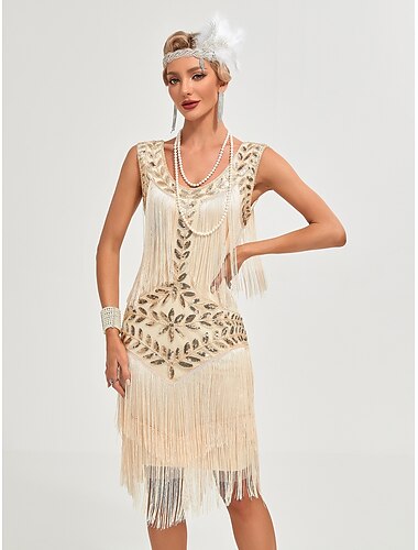  Goldene Zwanziger 1920er Urlaubskleid Flapper Kleid Kleid Maskerade Der große Gatsby Charleston Hochzeitsgast Pailletten Quastenfransen Damen Neujahr Maskerade Hochzeit Hochzeitsgast Party / Abend
