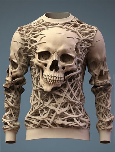  Herren Grafik Skelett Totenkopfe Sweatshirts Golf-Pullover Langarm Sweatshirt Rundhalsausschnitt Täglich Lässig Vintage-Retro 3D-Druck Urlaub Ferien Ausgehen Druck Frühling & Herbst