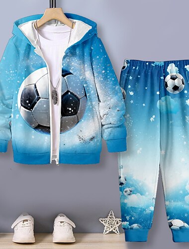 Jungen 3D Fußball Kapuzenpulli & Hose Set Langarm 3d Drucken Herbst Winter Aktiv Modisch Cool Polyester kinderkleidung 3-12 Jahre Outdoor Strasse Urlaub Regular Fit