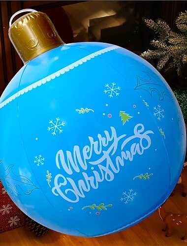 24インチのライトアップクリスマスインフレータブルボール、ライト付き、巨大なクリスマスオーナメント屋外装飾、クリスマスデコレーション屋外ガーデン用クリスマス膨らませるPVCボール、カラフルなクリスマスツリーバルーン