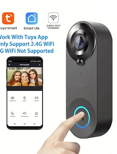  wifi ovikello paranneltu ovikello kamera langaton 2.4g wifi älykäs ovikello yönäkötoiminnolla pir anturin muistutustuki 32g tf-kortti sopii valokuvien tallentamiseen sisäpuhelin 1080p älykäs ovikello
