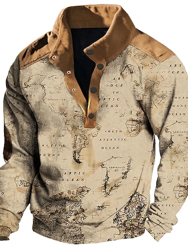  Mens Graphic Hoodie Nautical Map Prints Daily Casual Vintage Retro 3D Sweatshirt Pullover Vacation Going Out Streetwear Sweatshirts Blue Green Khaki Outdoor Cotton