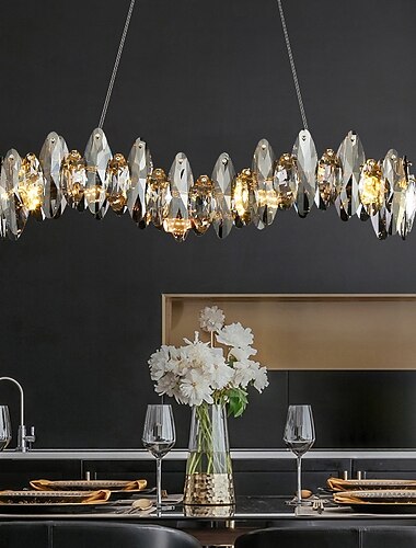  Lustre en Cristal Lustre en Or de Luxe Magnifique Lustre Moderne en Feuille de Cristal étincelant Gris pour îlot de Cuisine Salon Salle à Manger Lampes de Chambre à Coucher, 8 lumières 110-240v