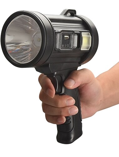  Wiederaufladbare Spotlight-Taschenlampe, ultraheller 200.000-Lumen-Spotlight mit Ständer mit 3 Hauptmodi und 4 Farbfiltern, LED-Spotlight für den Außenbereich, in der Hand, USB-Kabel im Lieferumfang