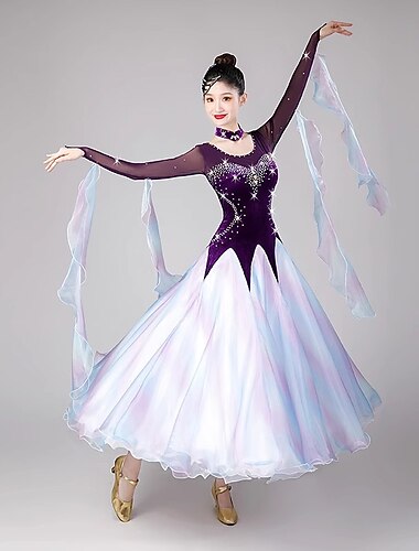  Ballroom-dans Kjole Tvinning Krystall / Rhinestone Dame Ytelse Fest Langermet Netting Tyll Fløyel