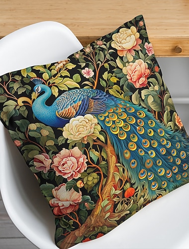  pauw bloemen dubbelzijdige kussensloop 1 st zachte decoratieve vierkante kussenhoes kussensloop voor slaapkamer woonkamer slaapbank stoel