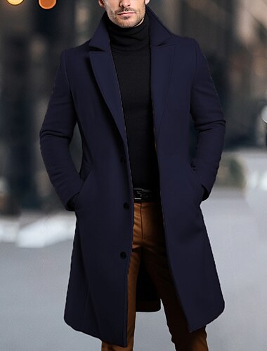  herre vinterfrakke overfrakke lang trenchcoat udendørs dagligt tøj efterår & vinter overtøj tøj mode streetwear ensfarvet revers dobbeltradet