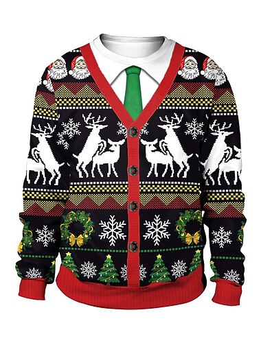  Jul Hattetrøje Pullover Morsom julegenser 3D-utskrift Trykt mønster 3D Graphic Til Par Herre Dame Voksne Jul Karneval Maskerade 3D-utskrift Fest