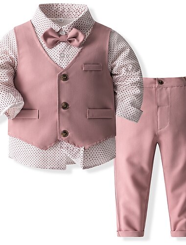  3 Peças Bébé Para Meninos Terno e Blazer Equipamento Listra Manga Longa Algodão Definir Escola Moda Diário Primavera Outono 3-7 anos cor de trigo Rosa Azul Marinha
