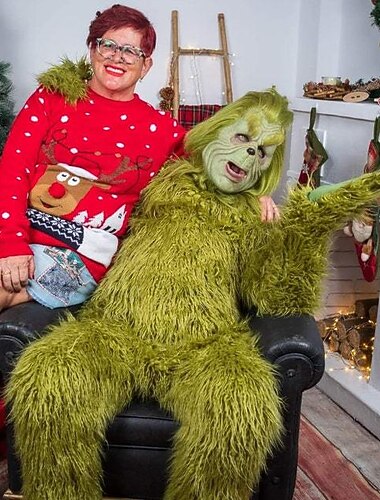  Papá Noel Monstruo Verde Peludo Mono Disfraces de Santa Disfraces de cosplay Monos Hombre Mujer Chico Chica Navidad Mascarada traje de cosplay Navidad Niños Adulto Fiesta Navidad Pijama Mono