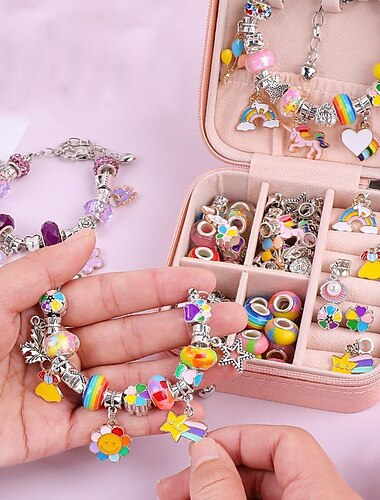  Regalos de festival para niños, pulsera tejida hecha a mano con cuentas, conjunto con caja de regalo, collar, juguete para niña de escuela primaria