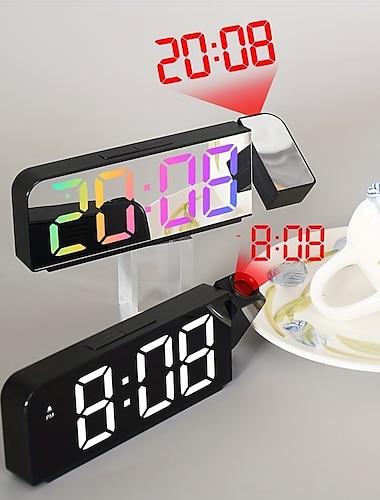 Projection Alarm Clock Digital For Bedrooms 7.9'' LED Alarm Clock With 180 Rotatable Projector On Ceiling Wall 3 Adjustable Brightness Digital Desktop Clock With Work Day Mode Night Mode Time Mem