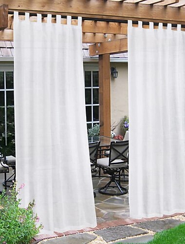  Outdoor Vorhang Leinenvorhänge für die Terrasse, wasserdichte, zusätzliche Privatsphäre, lichtfilternde Veranda-Dekoration mit abnehmbarer, selbstklebender Lasche oben für Pavillon/Cabana, 2 Paneele