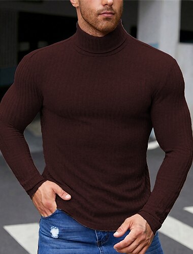 Bărbați Tricou Cămașă cu gât Tricou din tricot Tee Top Manșon Lung Guler Pe Gât Primăvara & toamnă Simplu Pit Strip Modă Designer De Bază Tricotaj Vacanță Stradă Ieșire Maro Top tricou pentru bărbați