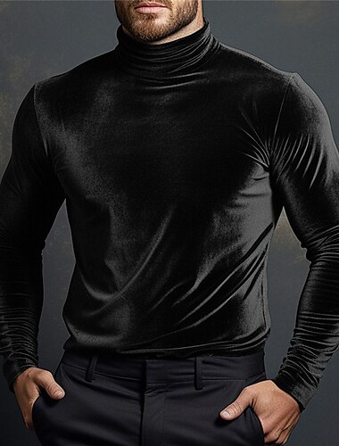  Miesten T-paita Velvet Tee Pitkähihainen paita Pitkähihainen Poolokaulus 봄 & Syksy Tavallinen Muoti Suunnittelija Perus Sametti Loma Katu Bile Musta Punainen Apila Top T-paita miehille