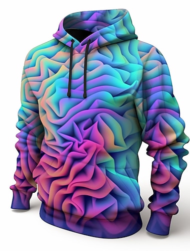  Hombre Graphic Bloque de color Sudadera Sudaderas Sudadera Manga Larga Sudadera con capucha Con Capucha Moda Impresión 3D Deporte Festivos Vacaciones Azul Piscina Morado Estampado Bolsillo delantero